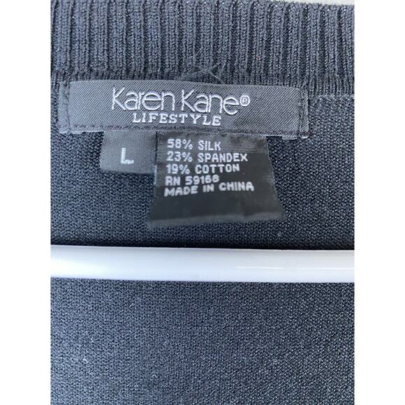 Karen Kane Sz L Black Cropped Rounded LS Button Silk Blend Cardigan - Picture 2 of 8